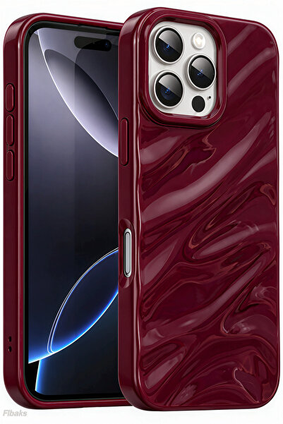 Fibaks iPhone 16 Pro Max Kılıf Parlak Kabartmalı Dalga Tasarımlı Desenli Darb...