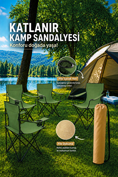 Walke 4 Lü Katlanabilir Kamp Sandalyesi Piknik Sandalyesi Plaj Sandalyesi Yeş...