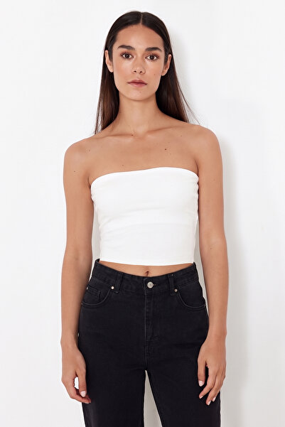 Trendyol Collection Black-Ecru 2'Li Paket Fitted Crop Stretchy Knitted Blouse...