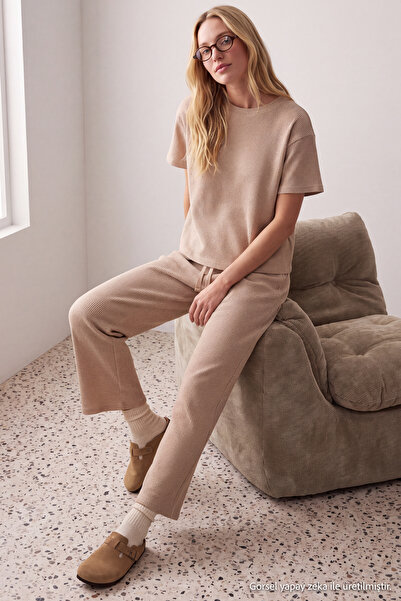 Trendyol Collection Beige Waist Tie-Detail Waffle Knit Pajama Set THMAW26PT00050