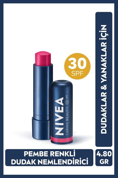 NIVEA Pembe Renkli Dudak Bakım Kremi, Nemlendirici, SPF30 Güneş Koruyucu, Dud...