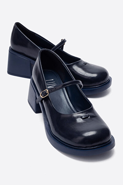 LuviShoes LUANDA Lacivert Bantlı Kadın Kalın Topuklu Mary Jane Ayakkabı