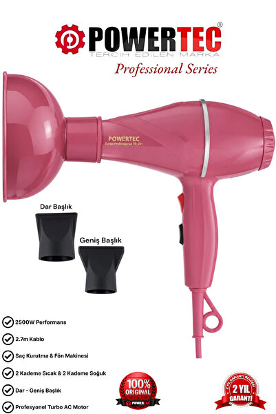 POWERTEC TR-501+Renkli Hacimlendirici Difüzör Başlıklı Profesyonel Saç Kurutm...