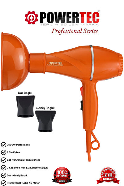 POWERTEC TR-501+Renkli Hacimlendirici Difüzör Başlıklı Profesyonel Saç Kurutm...