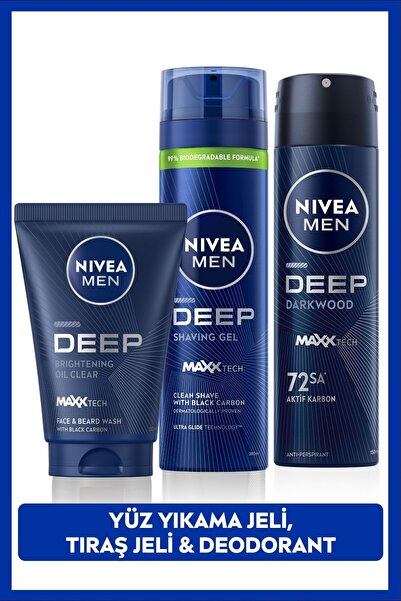 NIVEA MEN Erkek Deep Dimension Sprey Deodorant 150ml, Tıraş Jeli 200ml Ve Yüz...