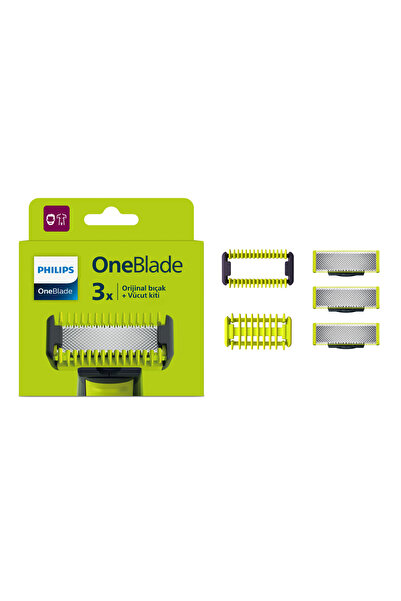 Philips OneBlade QP630/51 Yedek Bıçak, 3'lü Paket, Vucüt Kiti, Tüm OneBlade G...