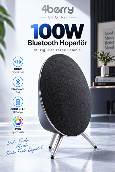 4 Berry Kablosuz Hoparlör RGB 100W Taşınabilir Speaker UF2 - Siyah