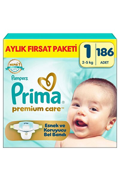 Prima Premium Care Aylık Fırsat Paketi 1 Numara 186 Adet Bebek Bezi