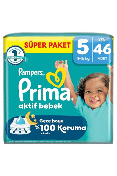 Prima Bebek Bezi Aktif Bebek Süper Paket 5 Beden 46 Adet