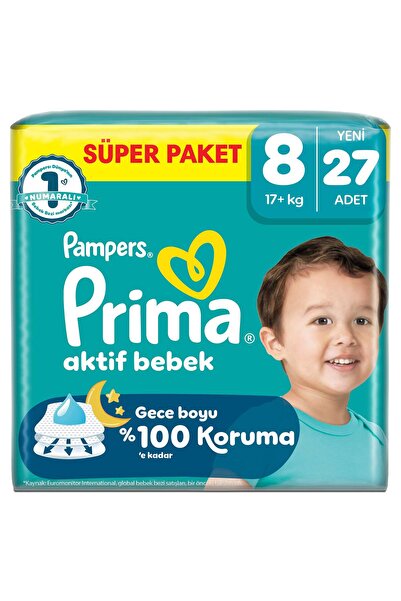 Prima Bebek Bezi Aktif Bebek Süper Paket 8 Beden 27 Adet