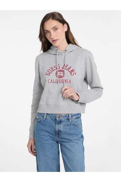 Guess Kot Baskılı Kadın Sweatshirt GJ CROP HOOD PRINT S - MID ORGANİK