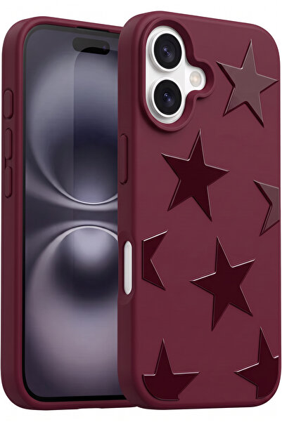 Fibaks iPhone 17 Kılıf Bordo Yıldız Star Desenli Silikon Darbe Emici Klasik S...