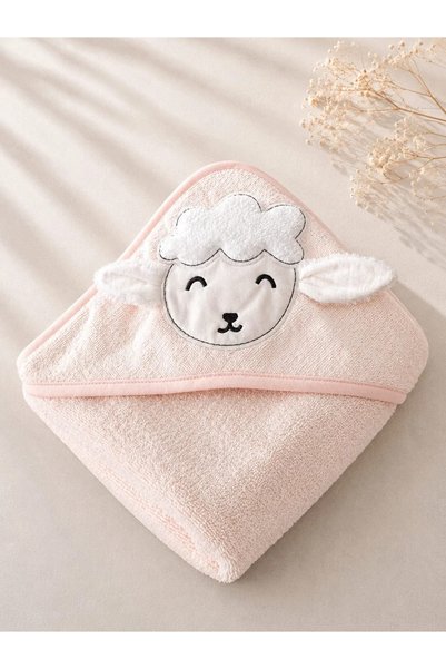 Tanem Home 100% Cotton Pink Lamb Pattern Embroidered Baby Towel Swaddle 75x75cm