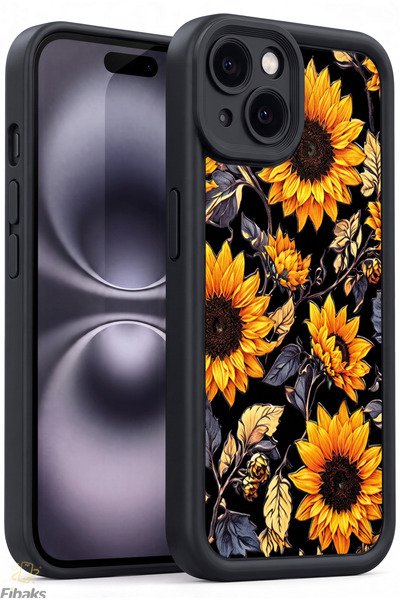 Fibaks iPhone 13/14 Kılıf Yumuşak Dokulu Ayçiçeği Desenli Yumuşak Kamera Koru...