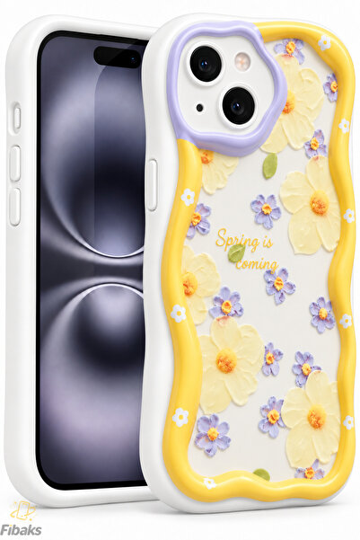 Fibaks iPhone 14 Plus/15 Plus Kılıf Tasarımlı Desenli Kamera Korumalı Papatya...