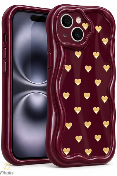 Fibaks iPhone 13/14 Kılıf Kamera Korumalı Dalga Kenarlı Minik Sarı Kalp Desen...