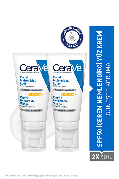 CeraVe Hyalüronik Asit & Niasinamid İçeren Nemlendirici SPF50+ Yüz Kremi 52 m...