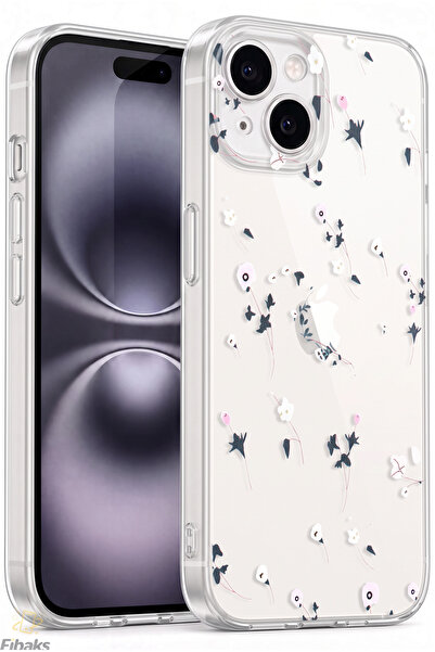 Fibaks iPhone 13/14 Kılıf Tasarımlı Desenli Kamera Korumalı Şeffaf Çiçek Esne...