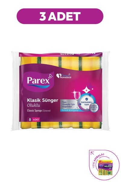 Parex Klasična valovita zelena spužva, 8 komada, trostruko pakovanje