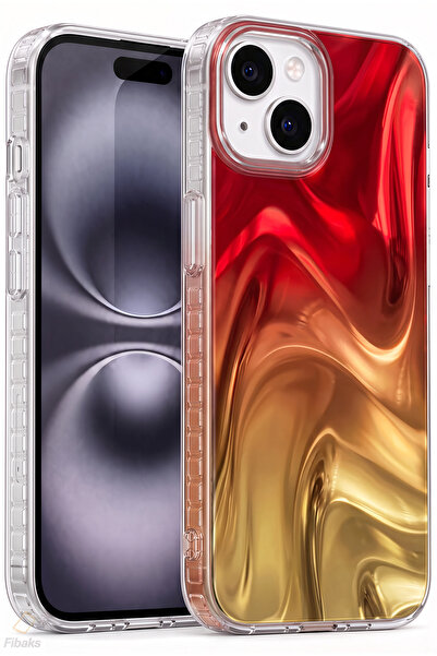 Fibaks iPhone 13/14/15 Kılıf Alev Işıltısı Dalga Desenli İçten Baskı Renk Atm...