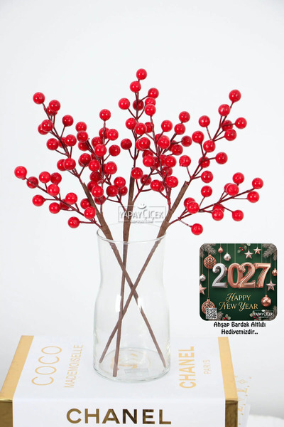 Yapay Çiçek Deposu Yapay Mini Dal Kokina 35 cm Kırmızı 3lü set