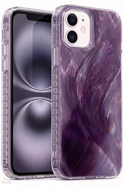 Fibaks iPhone 11 Kılıf Tüy Ebru Desenli Darbe Emici Mor Renkli Silikon Koruyu...