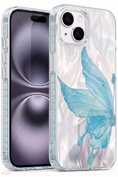 Fibaks iPhone 13/14/15 Kılıf Parlak Hologram Kelebek Desenli Şeffaf Silikon |...