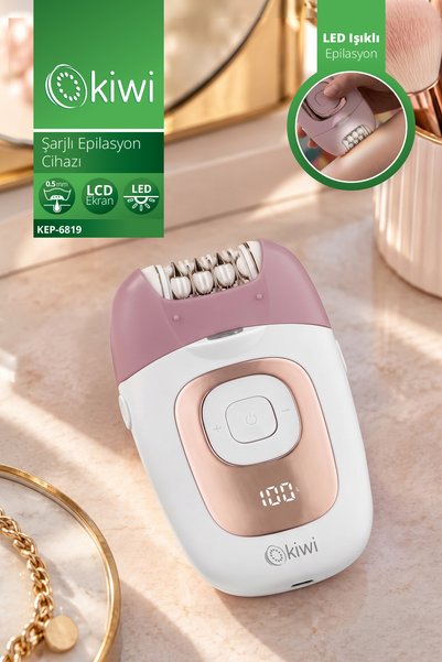 Kiwi KEP-6819 Şarjlı Epilasyon Cihazı Beyaz | 18 Cımbız & LCD Ekran & LED Ayd...