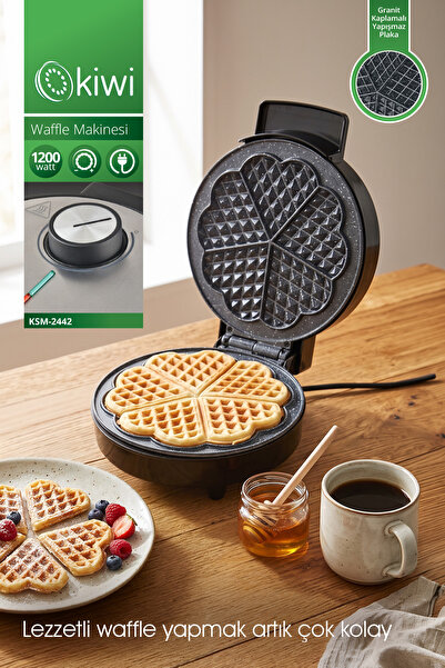 Kiwi Ksm-2442 Yapışmaz Plakalı Paslanmaz Çelik Waffle Makinesi