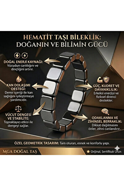 MGA DOĞAL TAŞ Hematit bileklik - hematit taşı bileklik - kare hematit taşı bi...