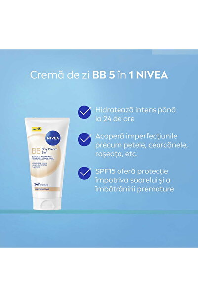 NIVEA BB Cream 5 în 1 Cremă de zi, Nuanță deschisă, SPF 15, 50 ml