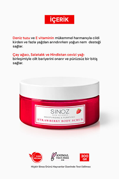 SİNOZ Body Scrub Besleyici Arındırıcı Nemlendirici Çilekli Vücut Peelingi 300 gr