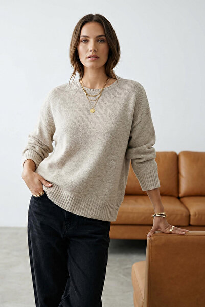 Trendyol Collection Stone Wide Fit Soft Textured Knitwear Sweater Twoaw25Kz00168