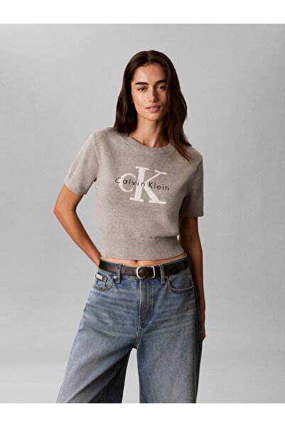 Calvin Klein LV047H300G SS LOGO Πουλόβερ P7A B10 Γκρι Μελανζέ