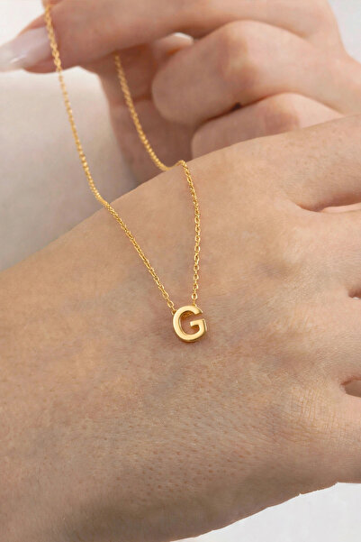 Söğütlü Silver Gümüş Altın Yaldızlı Üç Boyutlu Minimal G Harf Kolye Sgtl11180g