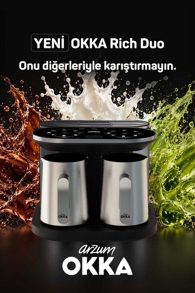 Arzum OKKA OK0051 Rich Duo Çoklu İçecek ve Türk Kahvesi Makinesi,8 Fincan,Matcha,Bol Köpüklü,Karıştırıcılı Cezve,Krom
