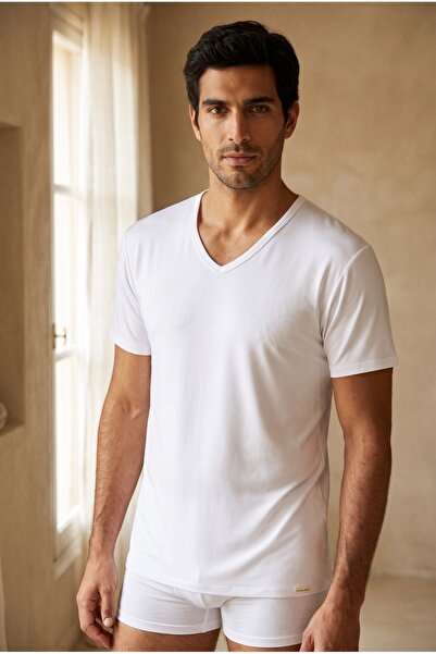 Katia&Bony Basic Modal V-Neck Men's T-Shirt White