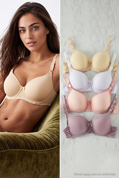 Trendyol Collection White-Multicolor 4 Pack Micro Covered T-Shirt Bra Strap K...