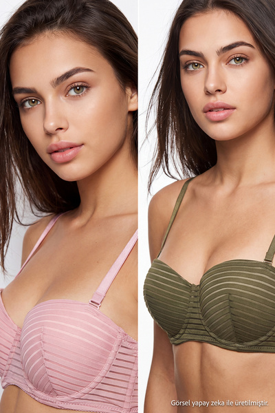 Trendyol Collection حمالات صدر محبوكة متعددة الألوان مكونة من قطعتين مخططة بد...