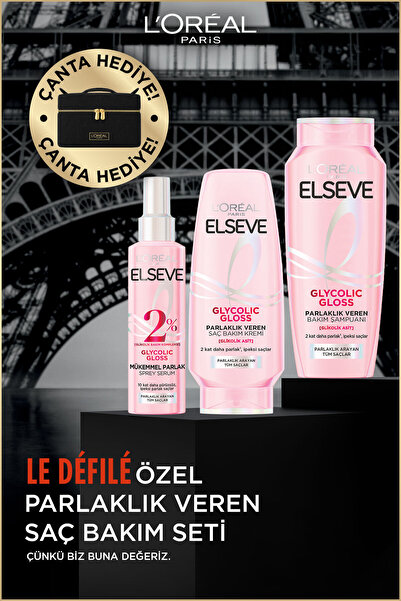 ELSEVE Glycolic Gloss Parlak Veren Saç Bakım Rutini Seti: Şampuan, Saç Kremi,...