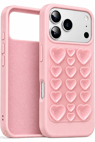 Fibaks iPhone 17 Pro/18 Pro Kılıf Kendinden Vakumlu İçi Kadife Kalp Desenli S...