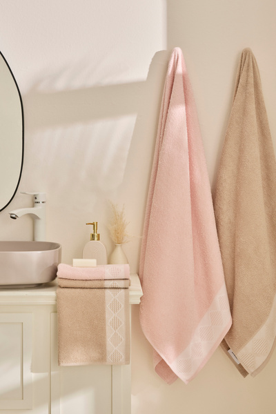 Karaca Home Diamond Touch %100 Pamuk Hamam Seti 4 Parça Pudra Bej