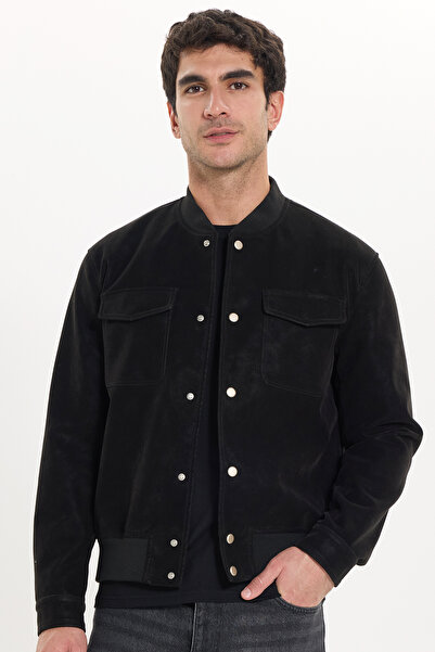 Tudors Men's relaxed fit suede-look ribbed collar lined black bomber jacket w...