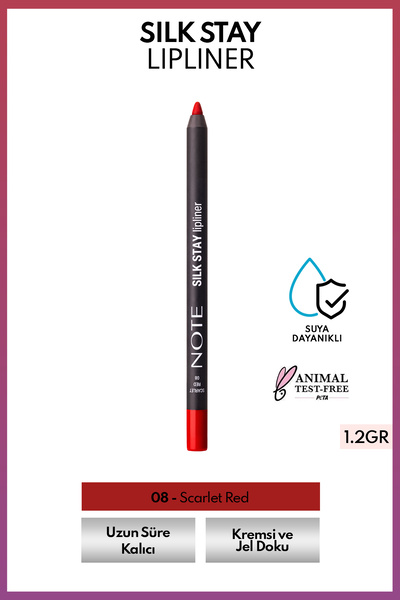 NOTE Silk Stay Lipliner Suya Dayanıklı İpeksi Dudak Kalemi - 08 Scarlet Red -...