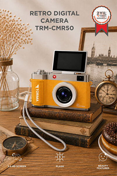 Torima Mini Dijital Retro Kamera Flip Ekranlı 48MP Selfie Video Vlog Kamerası...