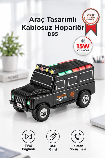 Torima Bluetooth Hoparlör Araba Tasarımlı TWS 15W USB Speaker D95 Siyah