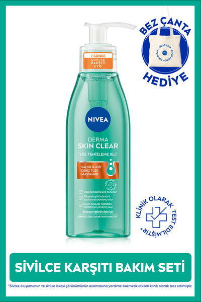 NIVEA 7 Günde Sivilce Karşıtı Yüz Temizleme Jeli Derma Skin Clear 150ml, Bez ...