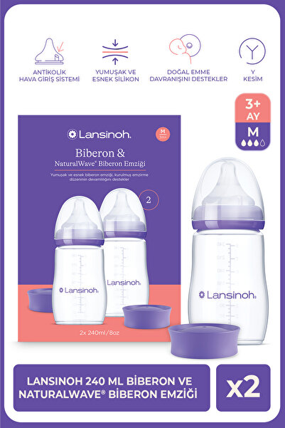 Lansinoh 2 X 240 ml Biberon ve NaturalWave® Biberon Emziği (3 Ay+)