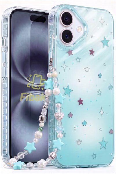 Fibaks iPhone 16 Kılıf Yıldız Desenli Charm Askılı Şeffaf Silikon | İçten Bas...