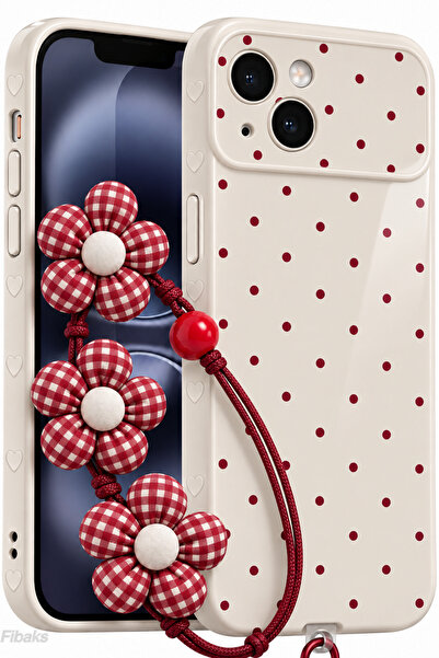 Fibaks iPhone 15 Kılıf Puantiyeli Çiçek Desenli Charm Aksesuarlı Silikon | Ka...